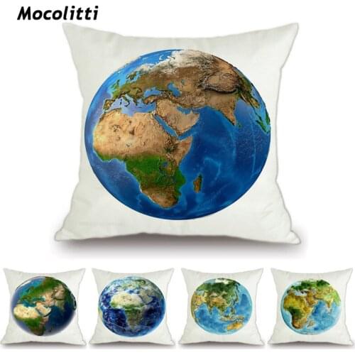 Water Color Blue Earth African Map Poster Home Decoration Sofa Throw Pillows Cover Ocean White Velvet Decorative Cushion Cover