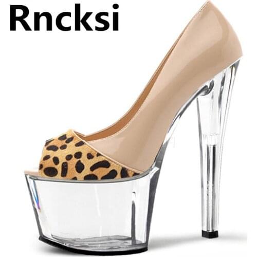Rncksi Girls 17cm High Heel Sexy Peep Toe Spring Women Dress Party Queen Pole Dance Pumps Shoes Platform Pumps