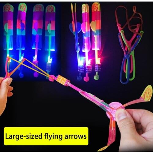 Outdoor LED Slingshot Rocket Bamboo Dragonfly Parachute Light Shooting Catapult Flying Arrows Kids Toys for Children Boys Gifts