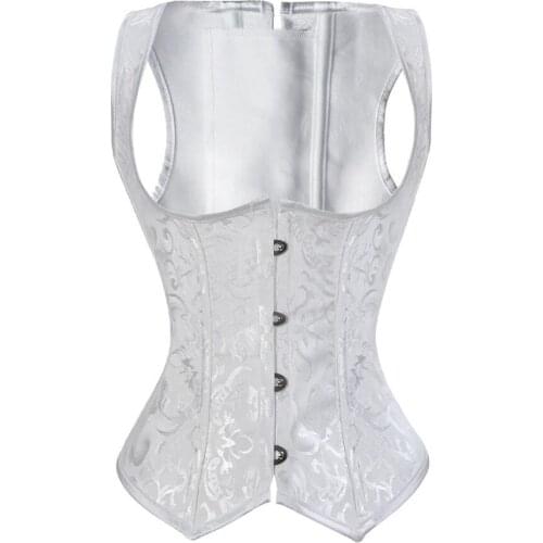 Sexy Jacquard Bustier Lace Up Satin Steel Boned Underbust Waist Cincher Vest with Straps Corset Underbust Shaper Plus Size