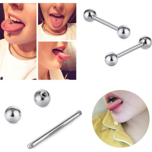 2pcs 14G Tongue Nipple Ear Rings Piercing Bar Barbell Stainless Steel Long Helix Tongue Piercing Earring Barbell Body Jewelry