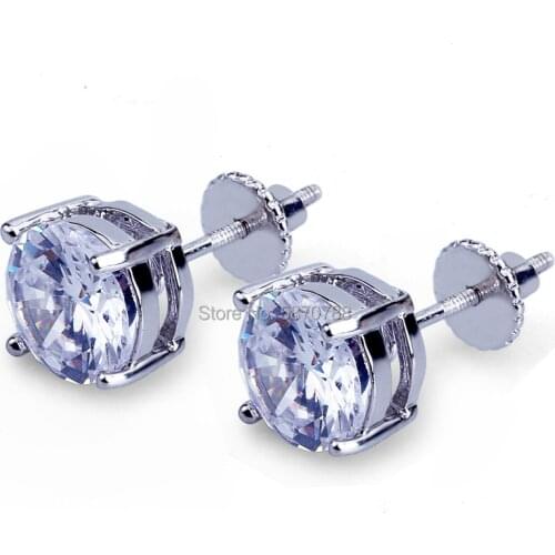 8mm Fashion korean type bling CZ zircon stone gold plated stainless steel Stud Earrings