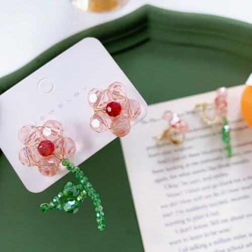 Cute and Simple Stud Earrings For Women Asymmetrical small ed flower green crystal earrings Jewelry