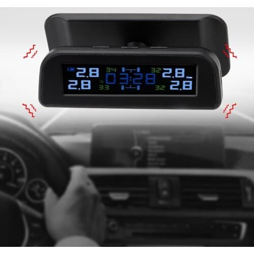 LEEPEE Solar TPMS 4 External Sensors Car Tire Pressure Monitoring System Temperature Warning With Digital Clock