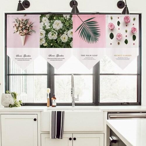Nordic Flower Door Curtain Half Curtain Kitchen Occlusion Curtain Living Room Decorative Curtain Partition Curtain