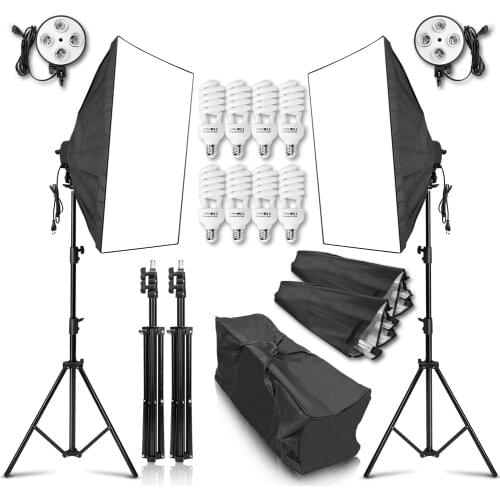 Photography 50x70CM Lighting Four Lamp Softbox Kit With E27 Base Holder 2M Studio Photo Light Stand Soft Box Camera Accessories