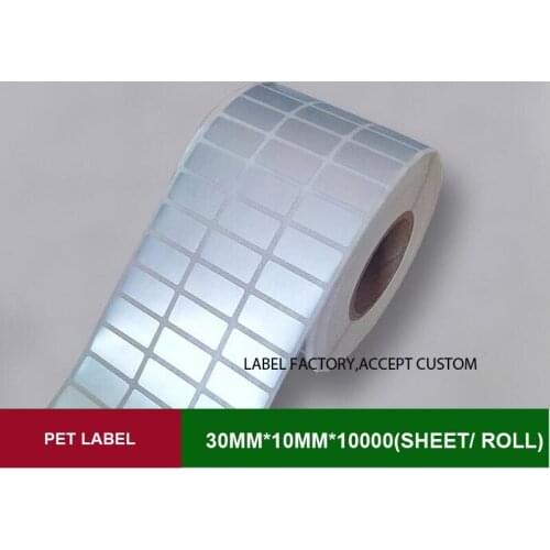 Thermal transfer PET Scratch-resistant sticker labels paper 30*10mm 10000pcs papel adhesivo technical barcode for authority mark