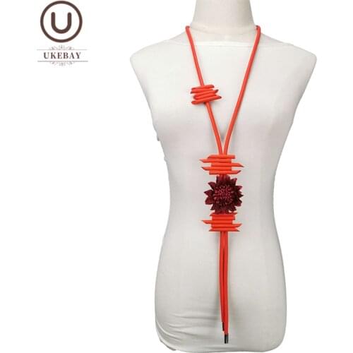 UKEBAY New Designer Handmade Jewelry Necklace Women Flower Pendant Necklaces Rubber Sweater Chain Party Clothes Boho Accessories