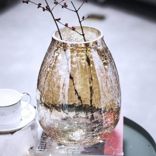 Modern Style Home Flower Vase Transparent Ice Crack Glass Vase Desktop Decor Artwork for Living Room Office