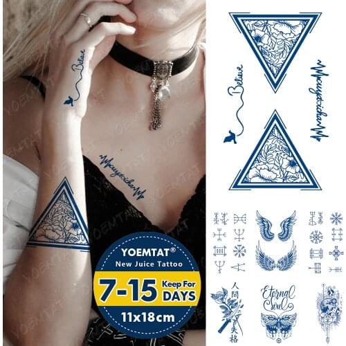 Juice Lasting Waterproof Temporary Tattoo Sticker Triangle Flower Angel Wing Letter Flash Tattoos Totem Body Art Fake Tatto Male