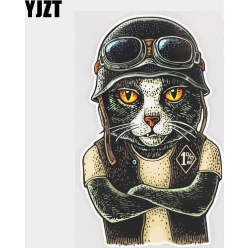 YJZT 12×19.8CM Cool Cat In Sports Helmet Glasses Funny Cartoon Car Stickers Decoration Decals 21A-0128