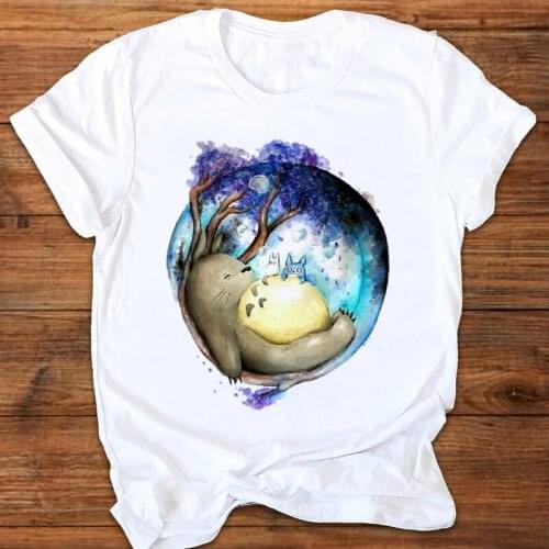 Women t shirt 2021 Totoro Cartoon Graphic t shirt 90s Girl Harajuku T shirt Fashion O-neck White Summer Short Sleeve Tops Female