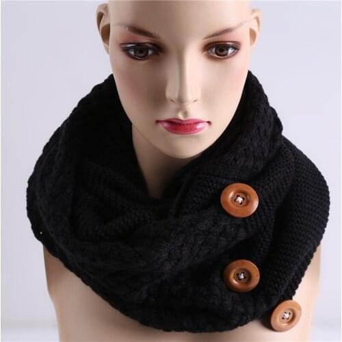 Women Fashion Neck Ring Shawl Winter Thick Warm Scarf Knitting Round Towel Two Circles 3 Buttons Neck Gaiter