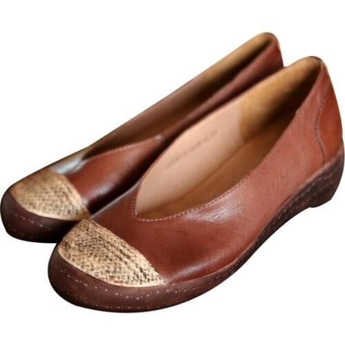 Womens shoes fashion leather shallow mouth single shoes trend literary retro comfortable wedge womens shoes