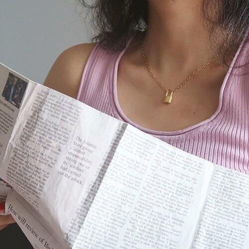 Padlock necklace for women stainless steel gold plated minimalist elegant dainty clavicle necklace fashion