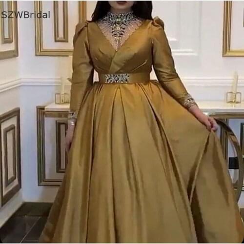 New Arrival High Neck Long sleeve evening dresses 2021 Robe soiree dubai Muslim evening dress women dress elegant