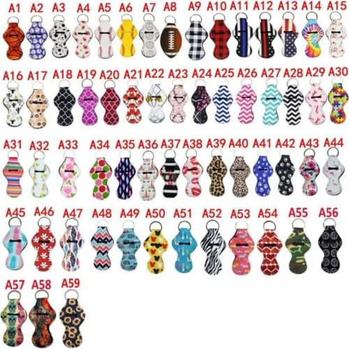 30pcs/lot Chapstick Holder Keychain Neoprene Lip Keychain Balm Holder Different Vibrant Prints Gifts