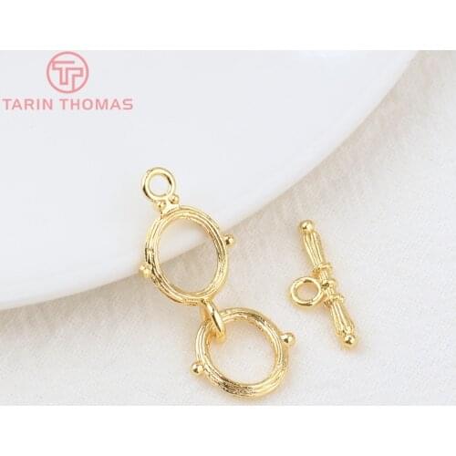 33187)6 Sets O:12*19MM,T:17*2MM Brass 24K Champagne Gold Color Plated Bracelet O Toggle Clasps Jewelry Findings Accessories