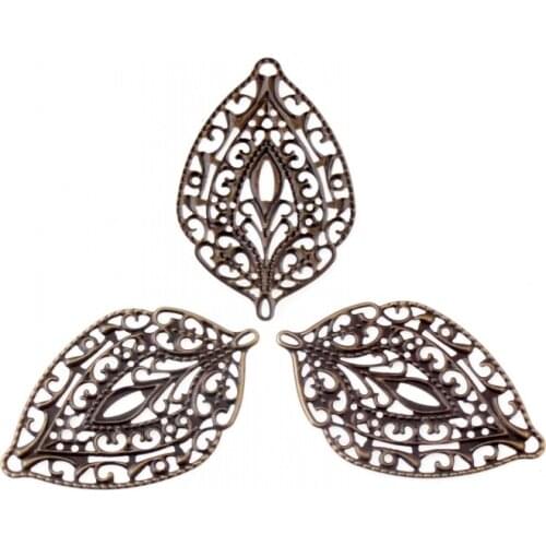 Free shipping 25Pcs Bronze Leaf Filigree Wraps Connectors Metal Crafts Gift Decoration DIY 57x36mm