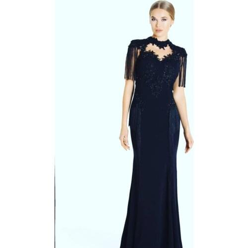 Black Prom Dress 2021 Mermaid Black Open Back Sexy Women Formal Party Gown Court Train High Neck Crystal Lace Appliques Charming