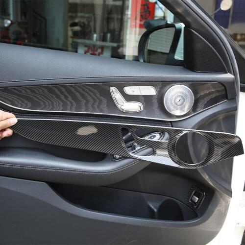 New For Mercedes Benz C Class W205 C180 2015-2018 ABS Chrome Carbon Fiber Style Interior Door Decoration Panel Cover Trims 4pcs
