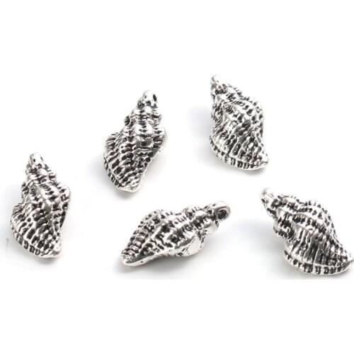 Doreen Box Zinc Alloy Spacer Beads Conch/Sea Snail Antique Silver Color Enamel About 20mm x 11mm, Hole: Approx 1.5mm, 20 PCs