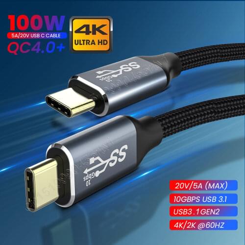 USB 3.1 To Type C Cable 5A PD 100W Fast Data Cable For Macbook Pro 10Gbps USB-C Type-C Quick Cord Cable For Samsung S10 Note20