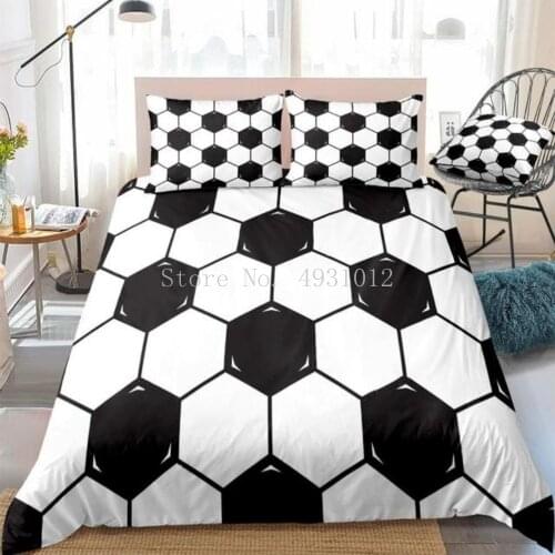 3 Pieces Black White Geometric Duvet Cover Set Sports Ball Bedding Kids Boys Girls Soccer Quilt Cover Single Queen Bed Set