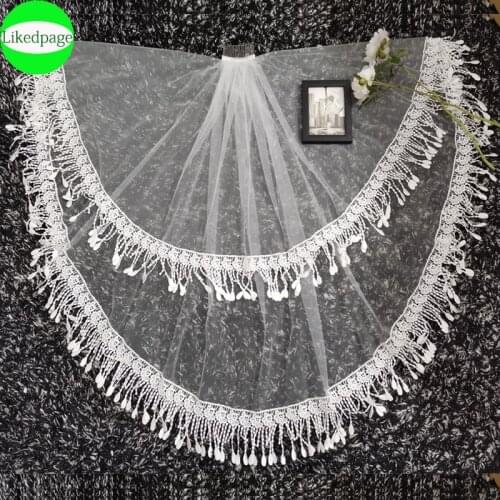 Short Wedding Bride Veil Two Layer Voile Mariage Welon Slubny Lace Edge Velo De Novia Sposa Weeding Accessoire 2021 Meatal Comb