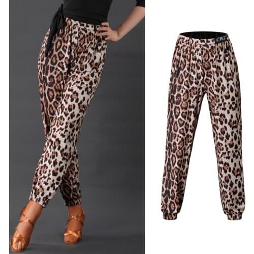 New Latin Dance Costume Women Loose Leopard Pants Samba Salsa Rumba Cha Cha Tap Dance Wear Adult Latin Practice Trousers BL5282
