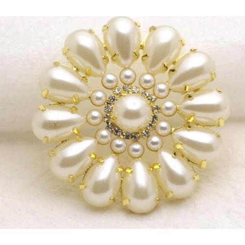 Round flower white pearl rhinestone applique gold or silver base big size sew on rhinestone colorful cloth decoration