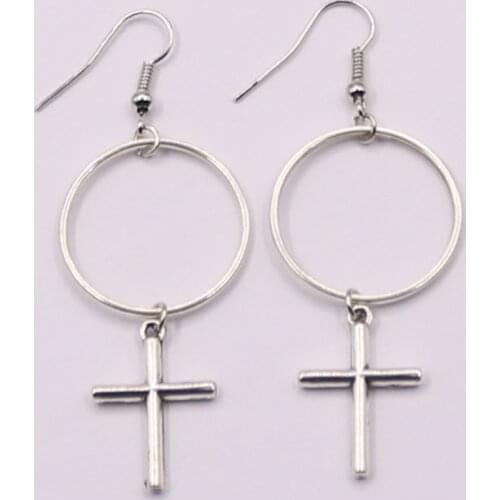 Round With Cross Dangle Hanging Earring Fashion Big Circle Ethnic Metal Party Long Earring Jewelry Wholesale cheap price