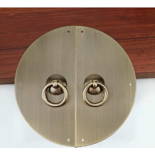 11-18CM Retro Copper Furniture Handles Kitchen Wardrobe Round Door Pulls Classic Chinese Brass Knobs Flat Plate Cabinet Handle
