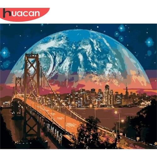 HUACAN 5D DIY Picture By Numbers Bridge Landscape Unique Gift HandPainted Oil Painting By Number Seaside For Living Room