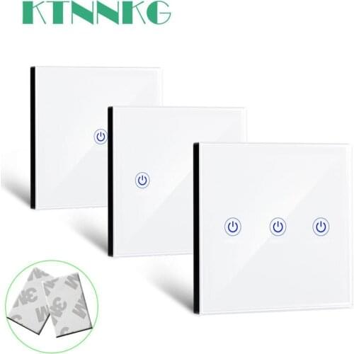 KTNNKG 86 Wall Touch Transmitter Wireless Remote Control RF Tempered Glass Panel with LED for Lamp Light Switch 433MHz EV1527