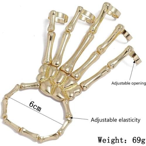 New Unique Silver Steampunk Mens Bracelet Gothic Hand Skull Skeleton Elastic Adjustable Couple Womens Bracelet Ring Jewelry