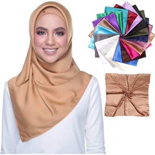 Solid Color Satin Women Scarf 90*90cm Big Wraps Lady Headband Hajib Muslim Elegant Hot Sale Female Square Scarf