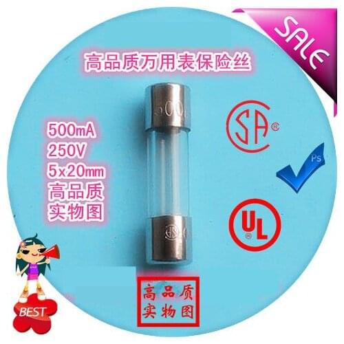 Multimeter Fuse Tube 5x20mm Glass Tube 0.5A F 500mA 250V Fast Blow