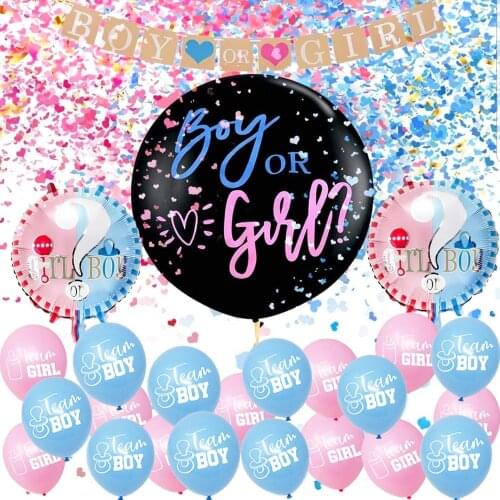 Gender Reveal Party Supplies Boy or Girl 36" Black Latex Balloons With Confetti Paper Banner family Unborn Child Balloons Decors