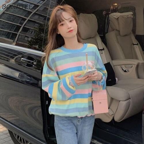 Striped Hoodies Women Candy-Color Korean Style Chic Trendy All-match Leisure Fashion Ulzzang Female Sweatshirts Spring Autumn