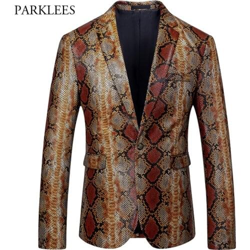 Luxury Snake Pattern Blazer Men 2019 Single Breasted Mens Suit Jacket Coat Casual Slim Fit Party Club Stage Chaqueta Hombre 5XL