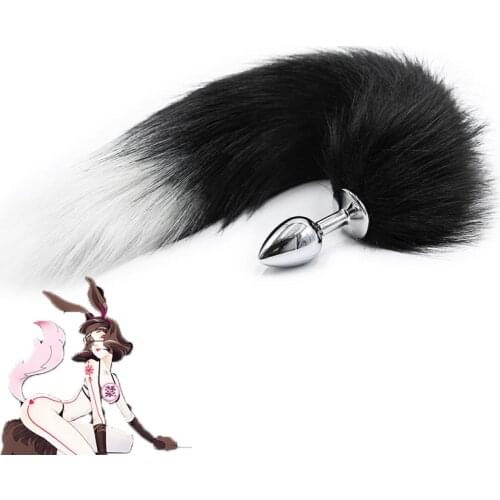 Adult Sex Toys Black And White Pointed Artificial Hair Tail Anal Plug Metal Stainless Steel Anal Plug Unisex Back Court Flirt
