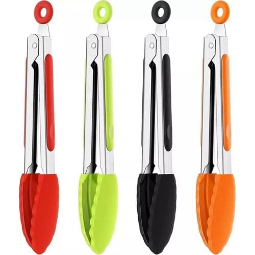 7/9inch Stainless Steel Kitchen Tongs Non-stick Silicone Food Tongs Cooking Tongs BBQ Salad Bread Tongs Cooking Clip Coxeer