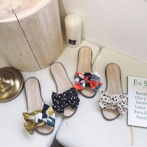 2020 New Summer Fashion Cloth Bow Knot Womens Slippers Fashion Beach Outdoor Flat Slippers Flip Flops Female Beach Slides