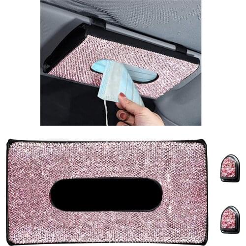 Stylish Car Tissue Holder Bling Bling Car Sun Visor Napkin Box Mask Hanger