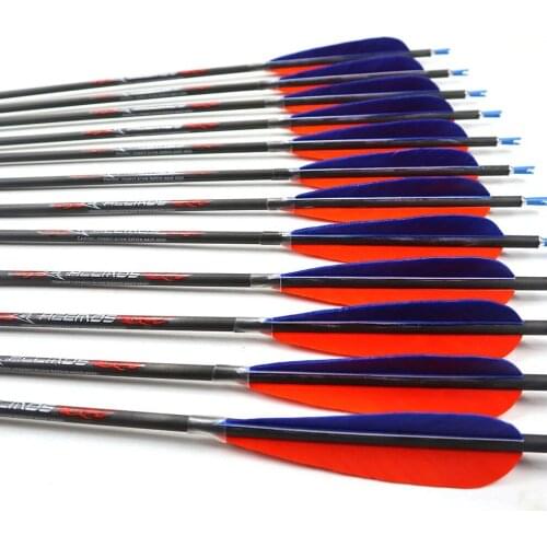 6/12pcs ID 6.2mm Pure Carbon Arrow Spine 300 340 400 500 600 700 800 With 5inch Turkey Feather for Compound Bow Hunting Shooting