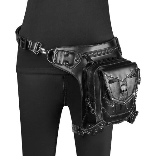 Skull Chain Women Messenger Bags PU Leather Outdoor Luxury Brand Waist Bag Vintage Fashion Retro Rock Pack Bolsos De Mujer