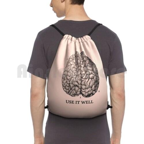 Use It Well-Brain Backpack Drawstring Bags Gym Bag Waterproof Brain Geek Smart Intelligent Anathomy Theory Science