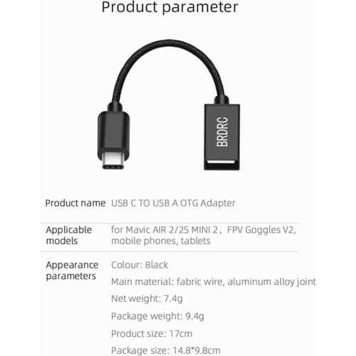 Universal Fast USB C TO USB A OTG Adapter Cable for DJI Mavic AIR 2/2S MINI 2/FPV Goggles V2 Phone/Tablet USB-C OTG Accessories