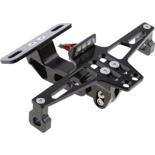Universal CNC Adjustable Motorcycle License Plate Frame Holder Bracket w/ Light Black